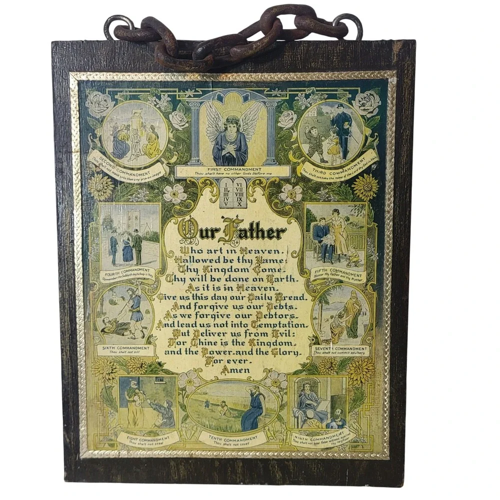 Vintage 1925 Wilson Chemical Co Tyrone PA Lords Prayer Ten Commandments Plaque